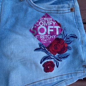 High rise jean shorts with roses